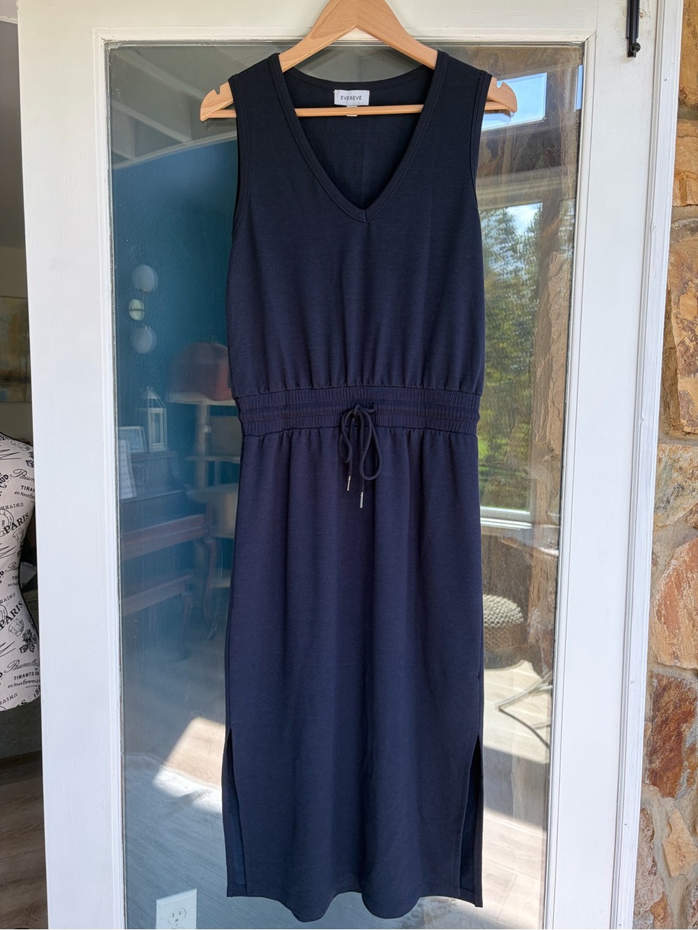 EVEREVE Navy Sleeveless Drawstring Waist Midi Dress Size M